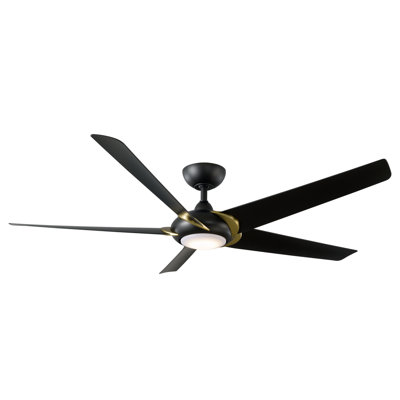 62" Lucid 5 - Blade Outdoor/Indoor Smart Standard Ceiling Fan with Remote Control and LED Light Kit Included, Works With Alexa and iOS or Android App