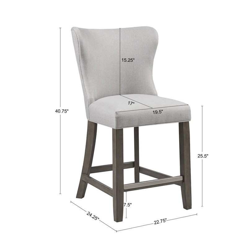 Helena Wing-Back 25.5'' Gray Upholstered Counter Stool