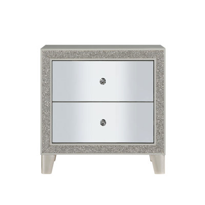 Table de chevet à miroir avec tiroirs au fini champagne élégant et tiroirs fonctionnels