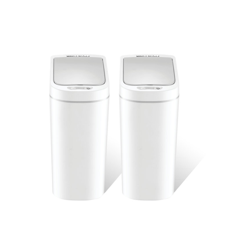 Ninestars Automatic Mothion Sensor ABS Slim Trash Can Combo set for Bathroom, 1.8Gal 7L each, 2 pack, White, DZT-7-2B