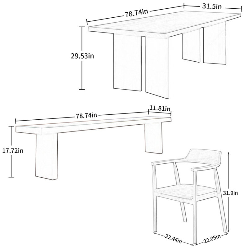 Ensemble de salle à manger Beaufert, H 29,53 po x L 78,74 po x l 31,5 po