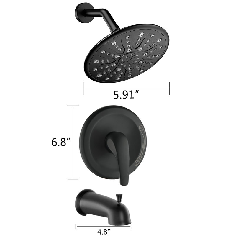 Robinet de baignoire et de douche avec valve brute, Noir