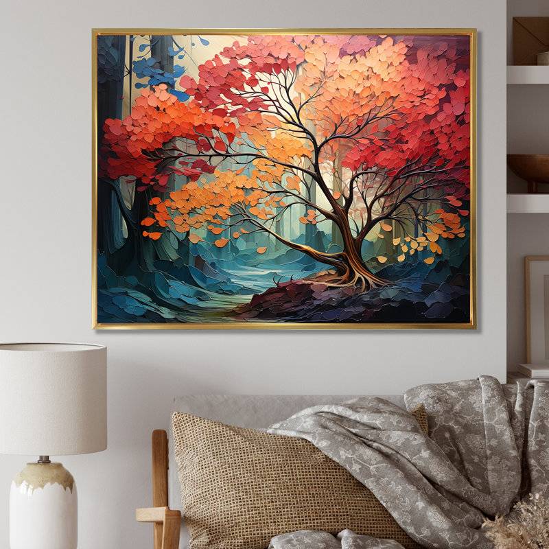 Expressionniste de l'arbre Raimbow I, Cadre flottant doré, H 12 po x l 20 po x P 1 po