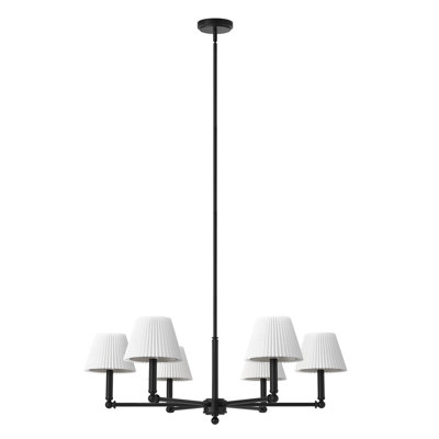 6-Light 36"W Modern Spider Chandelier with Linen Shade for Dining Room