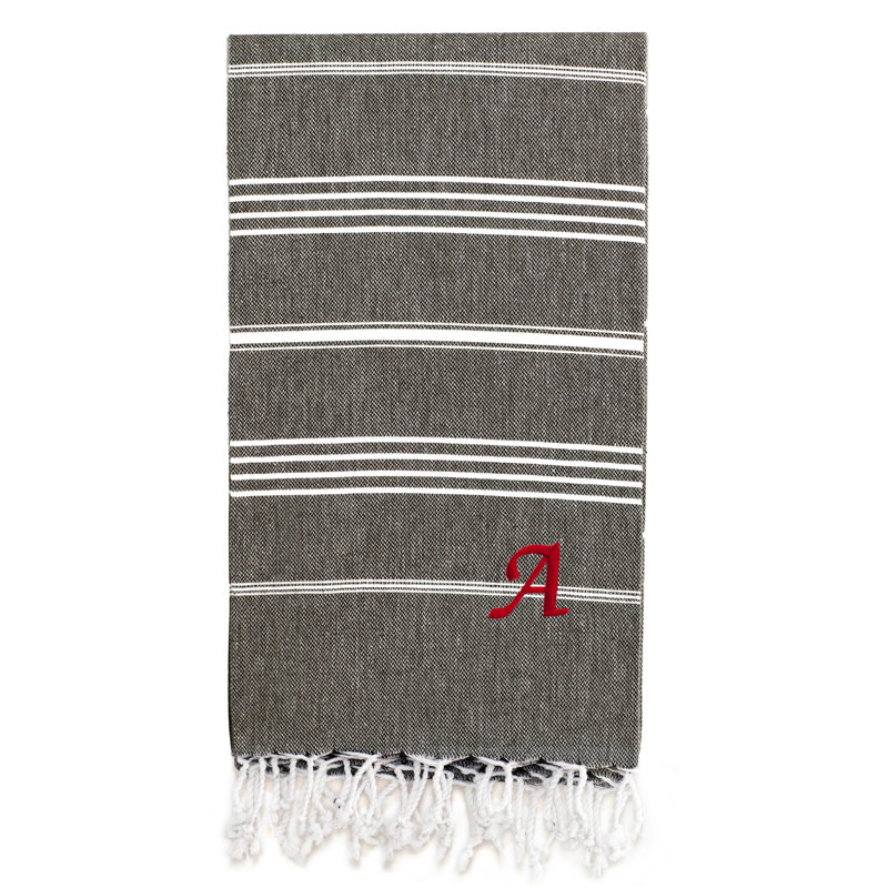 Serviette de plage 100% coton Pestemal Lucky, A, Gris foncé / Blanc