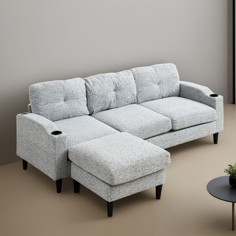 Canapé et méridienne rembourrés 2 pièces Geppie, H 31,8 po x l 78 po x P 42,73 po, Tissu bleu clair