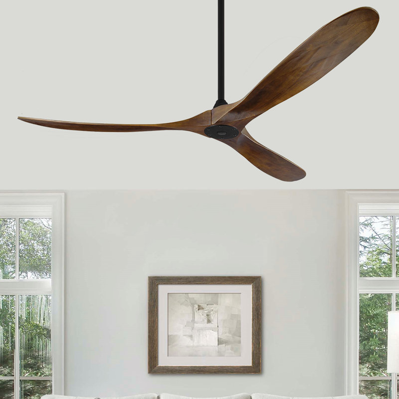 Solid Wood Ceiling Fan With Remote Control, 70", Deep Walnut