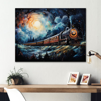 «Orange Moonlight Countryside Train Journey III - Train», art mural en métal