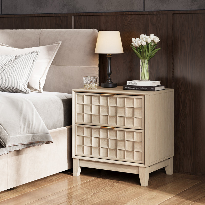 Valdean 21" W Modern Wood Drawer Nightstand with Storage Drawer and USB Charging Port, Oak