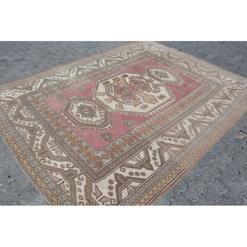 Authentique tapis turc rétro à motif floral saisissant