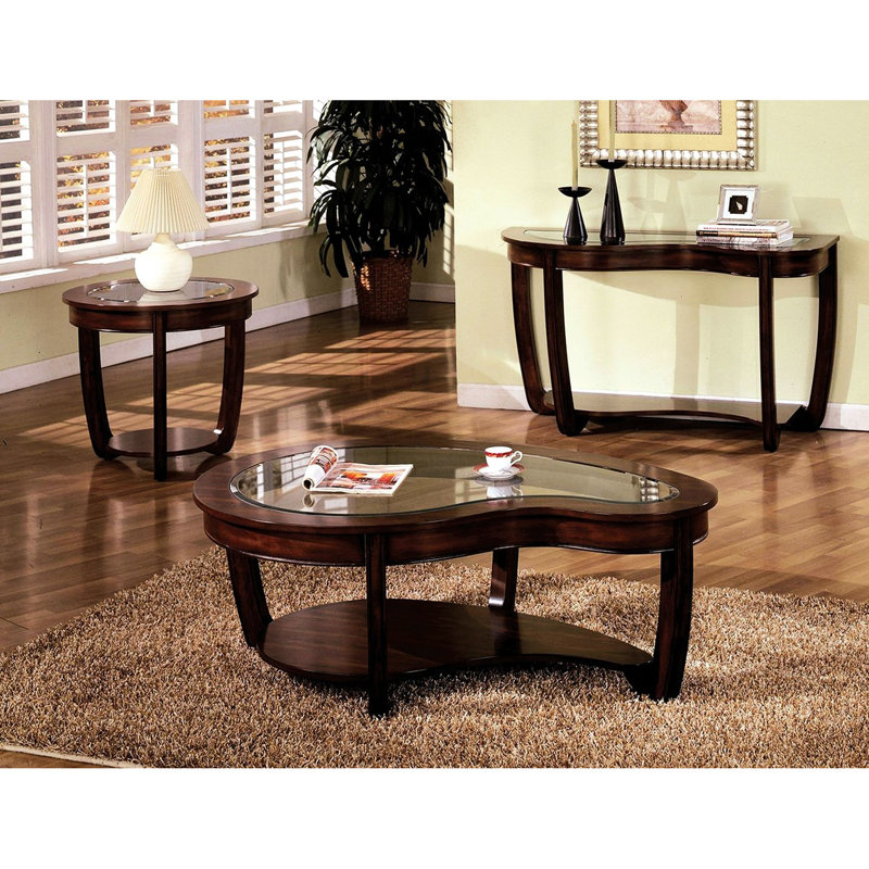 Table de luxe en cerisier foncé avec tablette ouverte et rangement en verre biseauté
