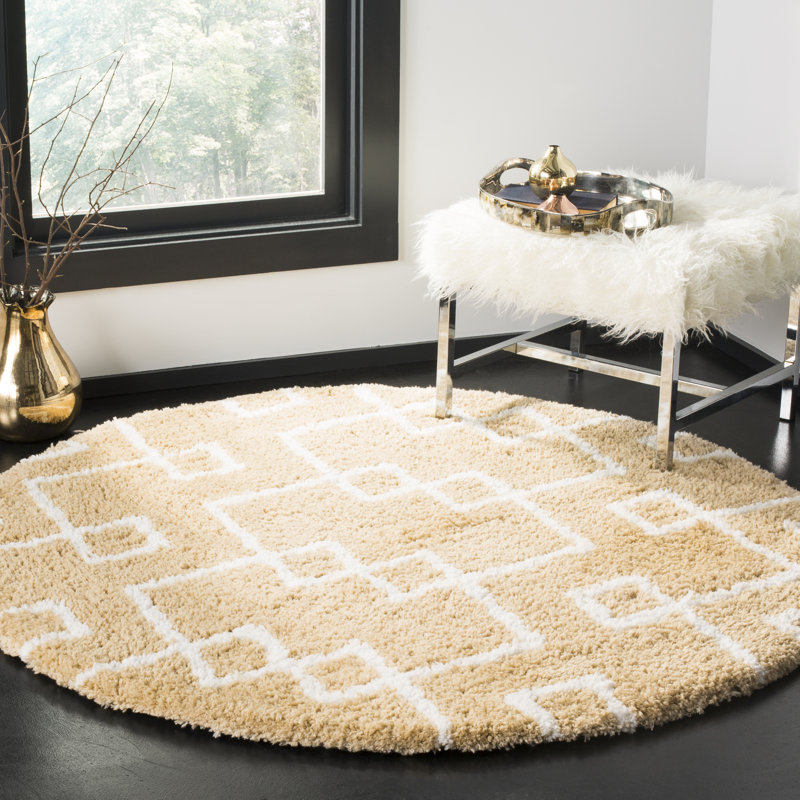 Aderita Shag Hand Tufted Performance Geometric Rug, Round 5'