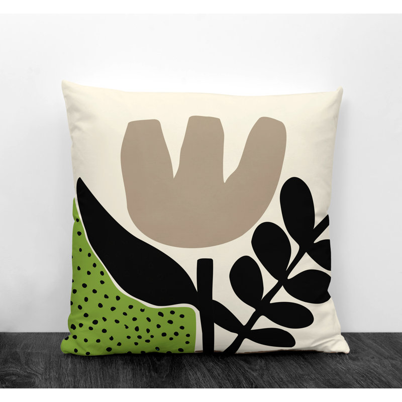 Coussin intérieur / extérieur en polyester filé Miso, Chartreuse / blanc cassé / beige / noir, 15 po x 15 po