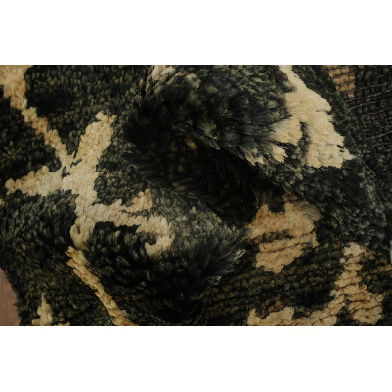 Tapis marocain moderne moderne noir en jute à motif oriental noué à la main 3 x 5 pi