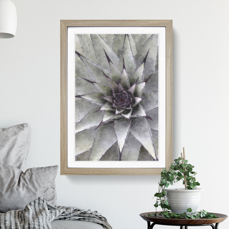Green and Purple Succulent - Picture Frame Painting Print, Oak Framed, 33cm H x 24cm W x 2cm D