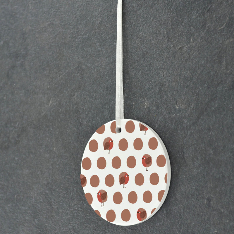 Vivid Squid Wholesale Robin Polka Dot Pattern Circle Shaped Ceramic Ornament