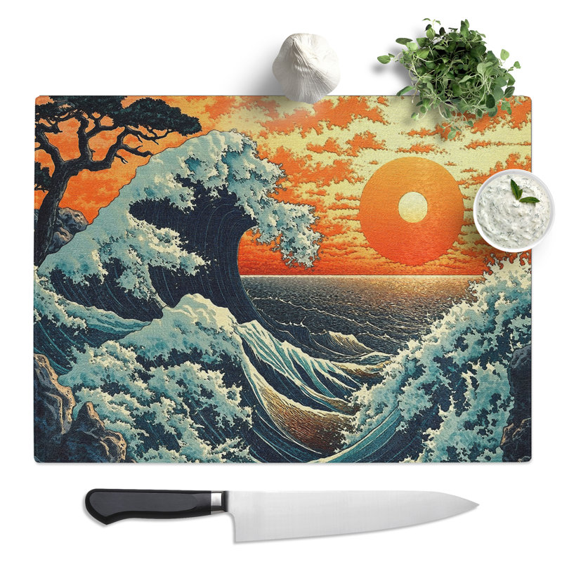 Sunset Wave Japanese  Glass Chopping Board