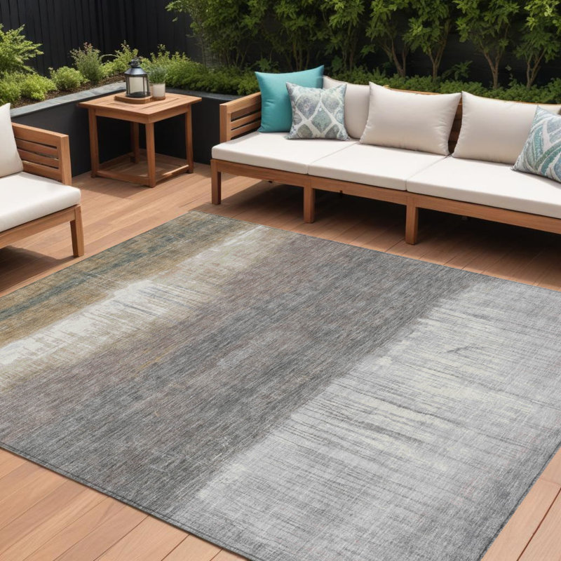 Tapis intérieur lavable abstrait taupe et gris 8 pi x 10 pi