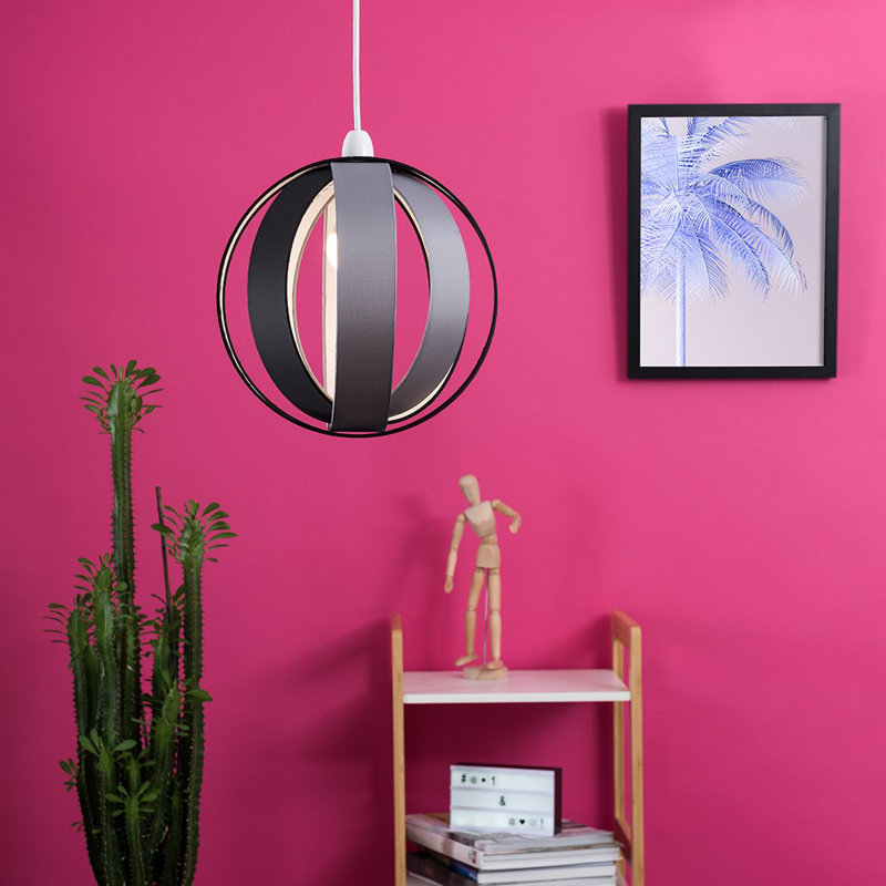 29cm H Cotton Round Pendant Shade ( Screw On ), Black & Grey