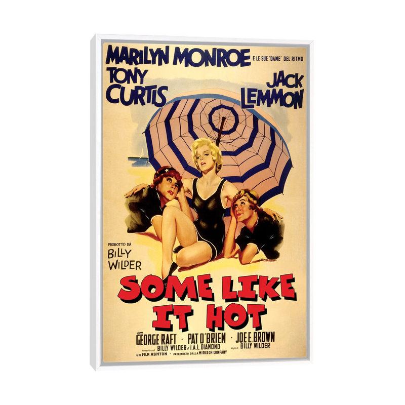 Some Like It Hot Film Poster (Italian Market) by Radio Days - Print on Canvas, 152.5 cm H x 101.5 cm W, White Framed