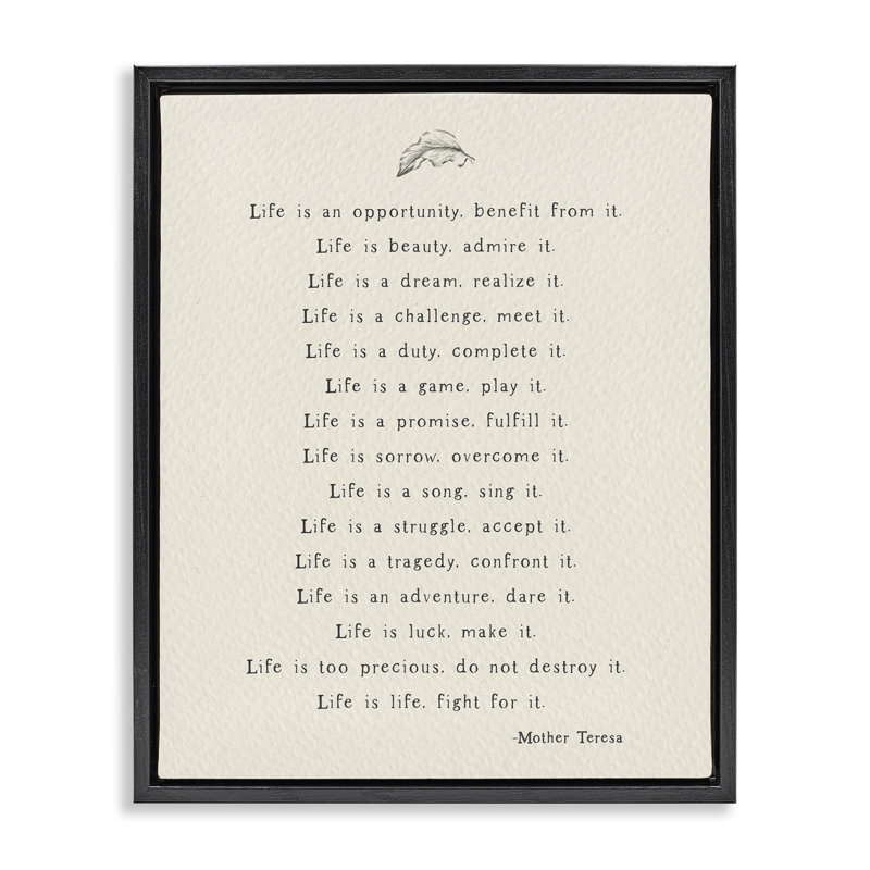 Citation inspirante de Mère Thérésa spirituelle, Cadre flottant noir de jais, H 31 po x l 25 po