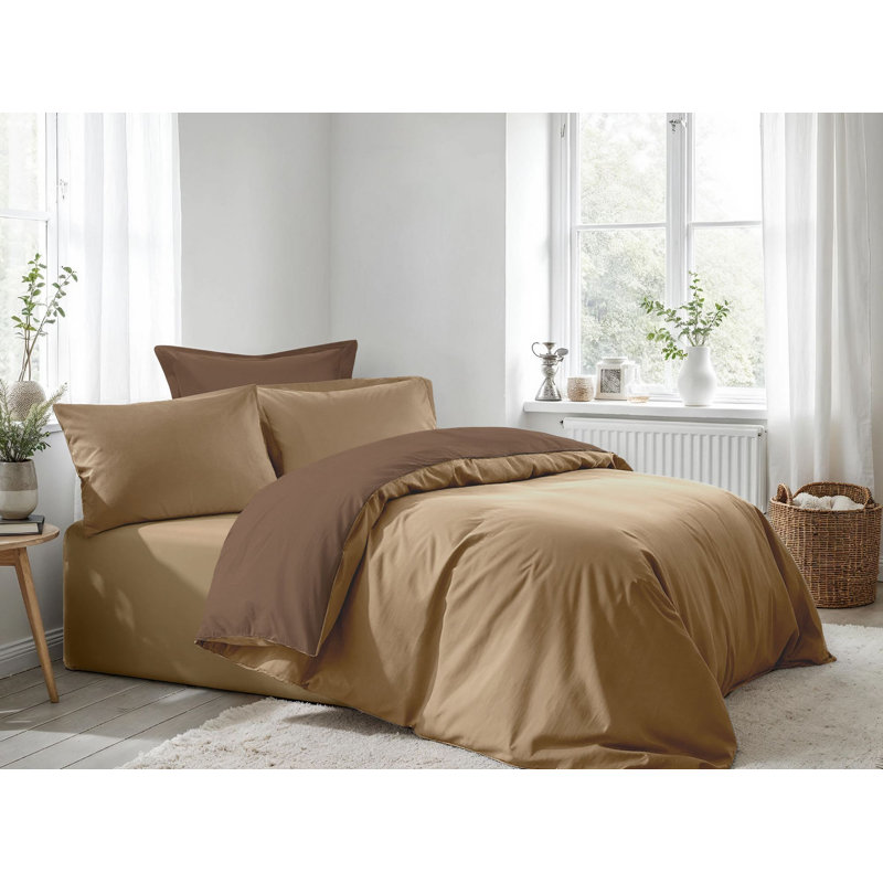 Ensemble de housse de couette, Housse de couette simple + 1 taie d'oreiller, Light Brown/Brown