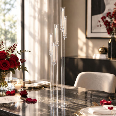 Centre de table candélabre en acrylique à 5 bras, bougeoirs sur pied transparents de 116 cm de haut pour mariage