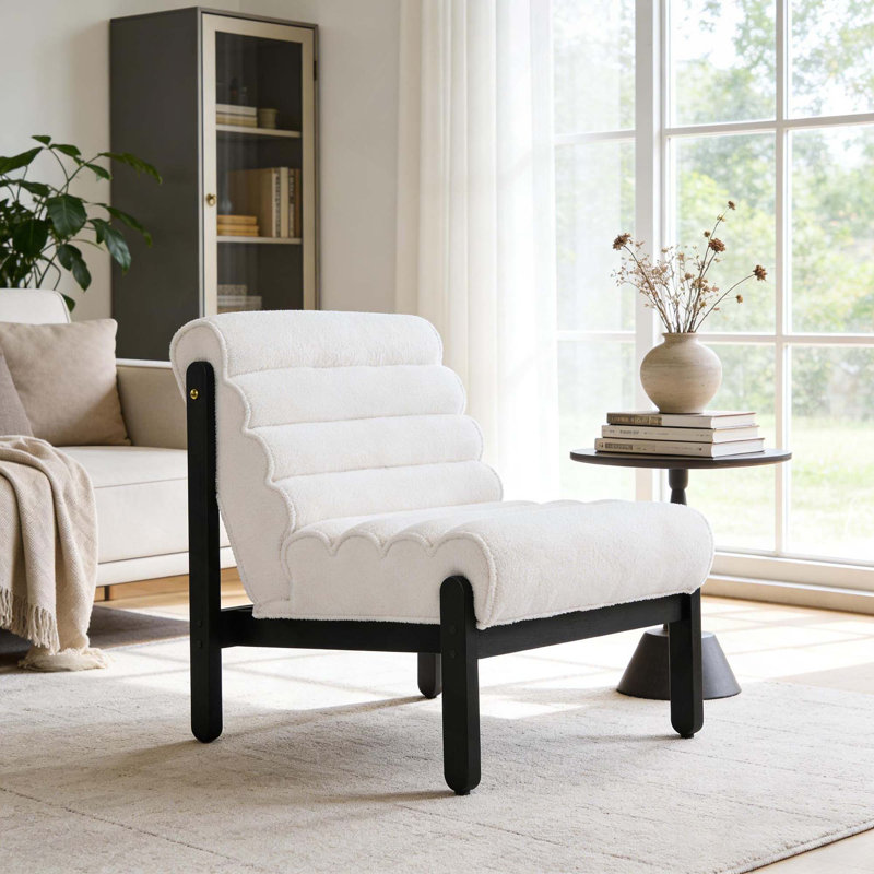 Chaise d'appoint ergonomique en bois massif, Polyester blanc, Noir