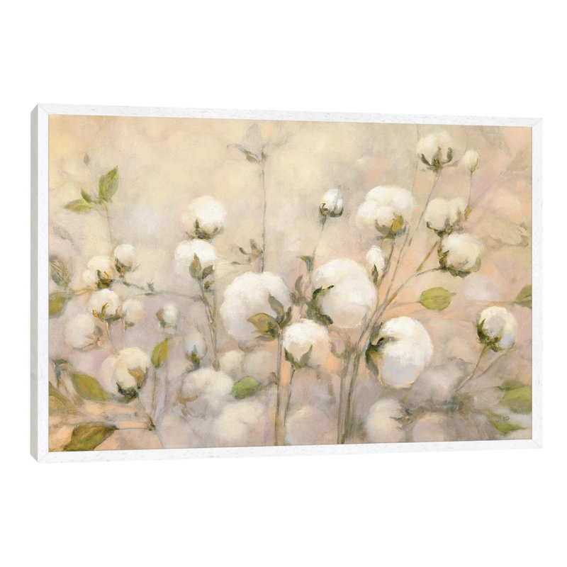 Cotton Field by Julia Purinton - Floater Frame Print on Canvas, White Framed