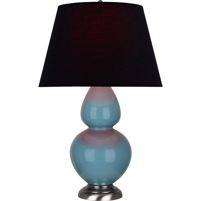 Lampe de table double gourde en céramique, Noir / Rouge, Bleu acier émaillé / argent antique, Argent argent