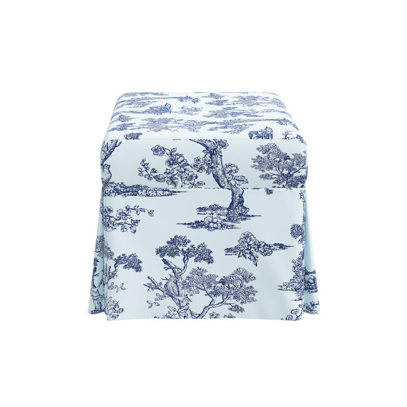 Red from Scalamandre Crafted by Cloth & Company Norwalk Upholstered Storage Bench in Patterns, Scm Toile Blue Linen