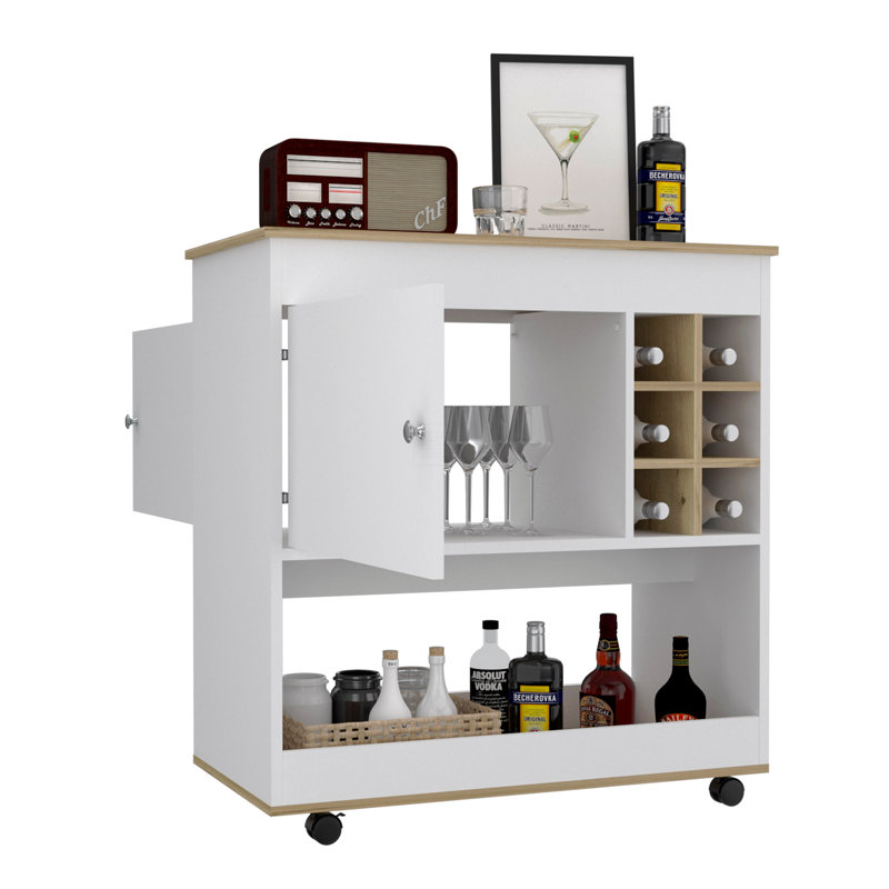 Chariot-bar Aloha, panneau inférieur, six casiers à bouteilles, une armoire