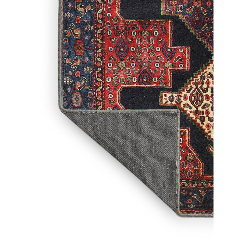 Tapis traditionnel rouge / noir, Rectangle 5 pi x 7 pi