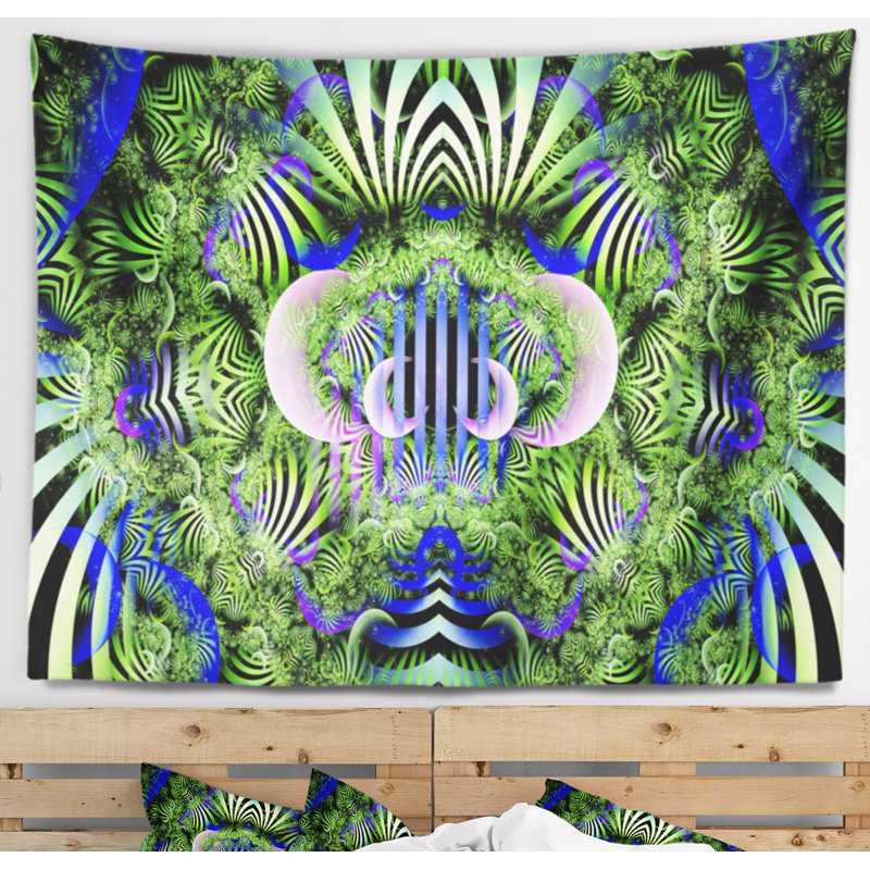 Tapisserie florale verte, féerique et magique, H 50 po x l 60 po