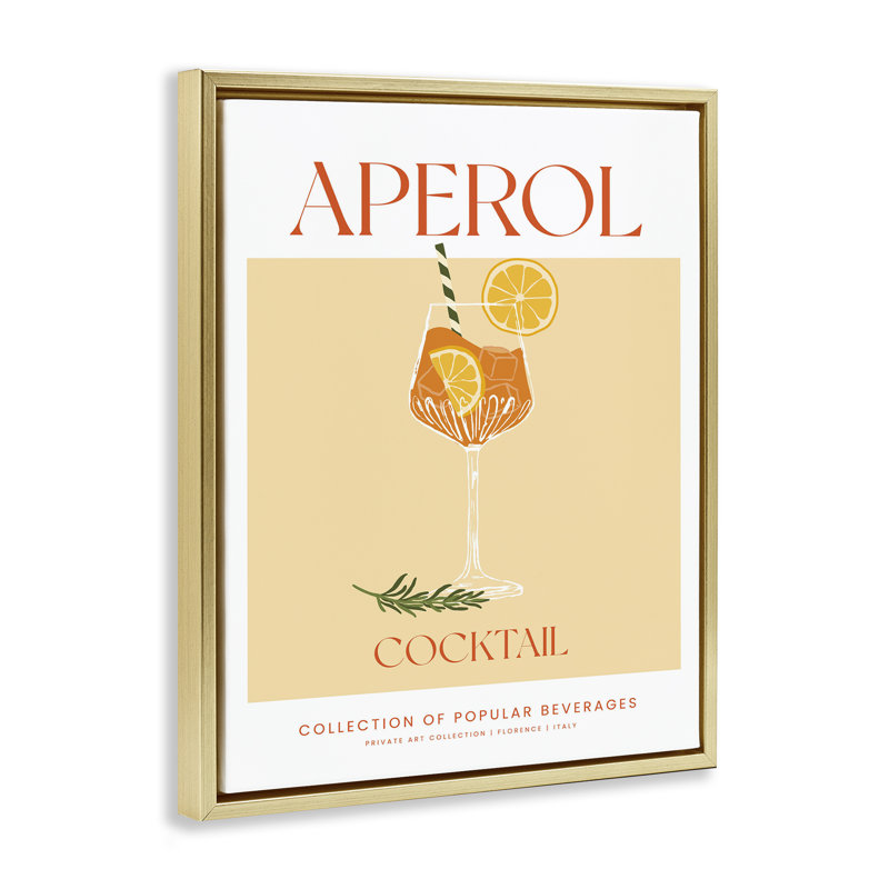 Art mural encadré Minimal Aperol Cocktail, H 21 po x l 17 po, Cadre flottant métallique doré