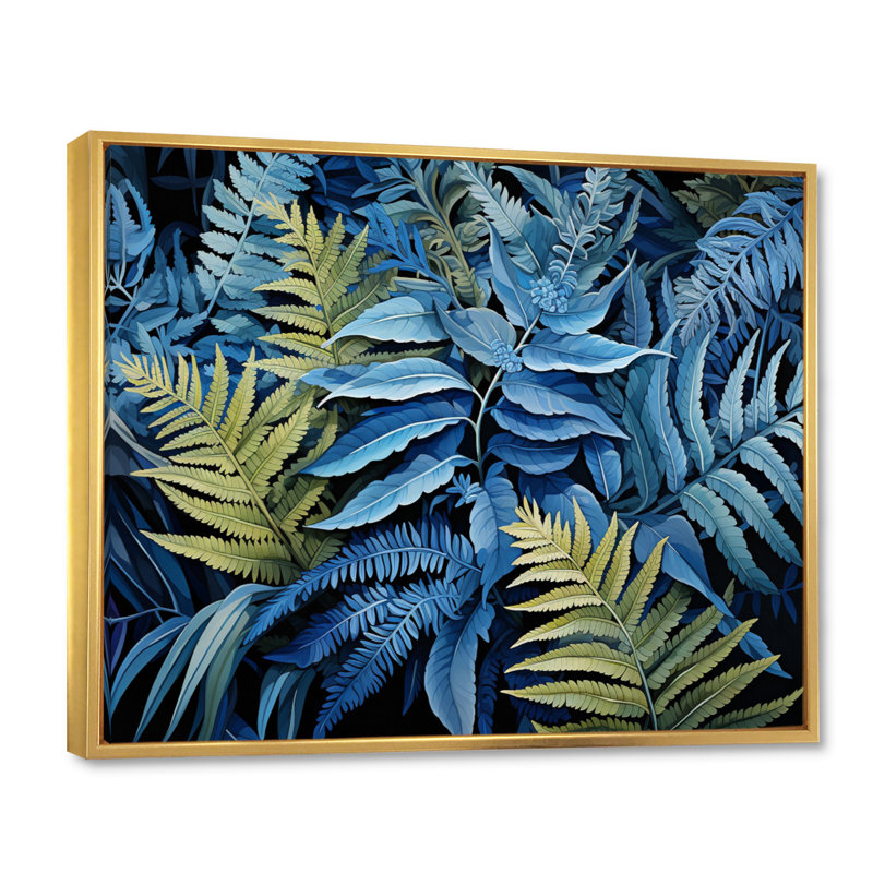 " Blue Ferns Cobalt Serenade II ", Cadre flottant doré, H 24 po x l 32 po x P 1 po