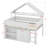 Full Size Loft Bed With Canopy Roof And Storage Cabinet, Wooden Low House Loft Bed With Open Shelves And Guardrail-1810154140