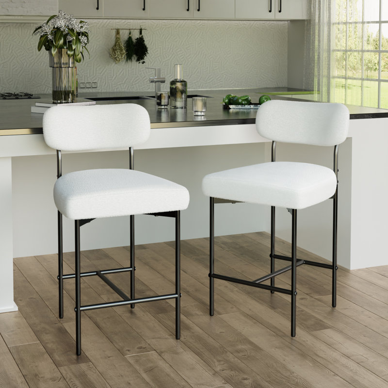 Osborne 26" H Upholstered Bar Stools Counter Height Bar Stools With Adjustable Foot Pads, 2, White