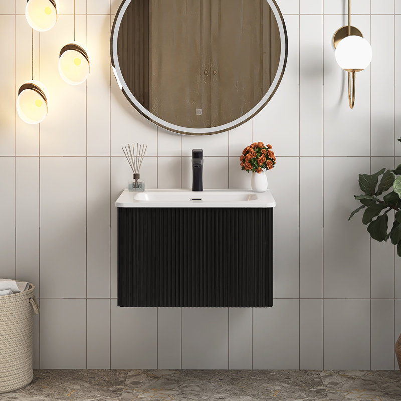 24“ Wall Mounted Floating Bathroom Vanity With White Ceramic Sink