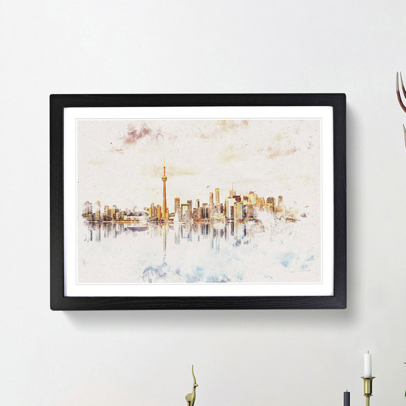 Reflection of the Toronto Skyline - Picture Frame Painting Print, 45cm H x 63cm W x 2cm D, Black Framed