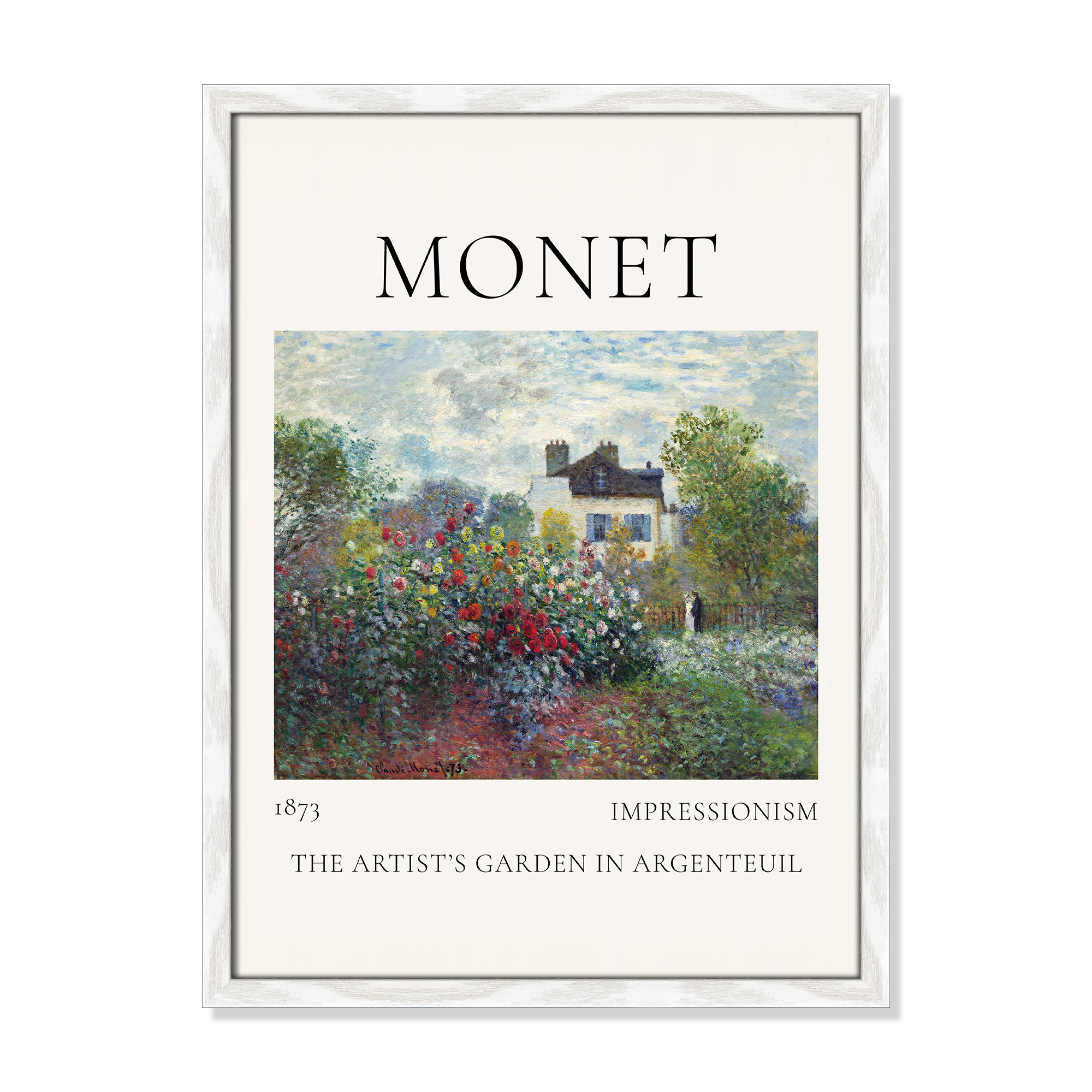 Artists Garden in Argenteuil Print by Claude Monet, No, White Single Picture Frame, 23" H x 17" W x 0.75" D
