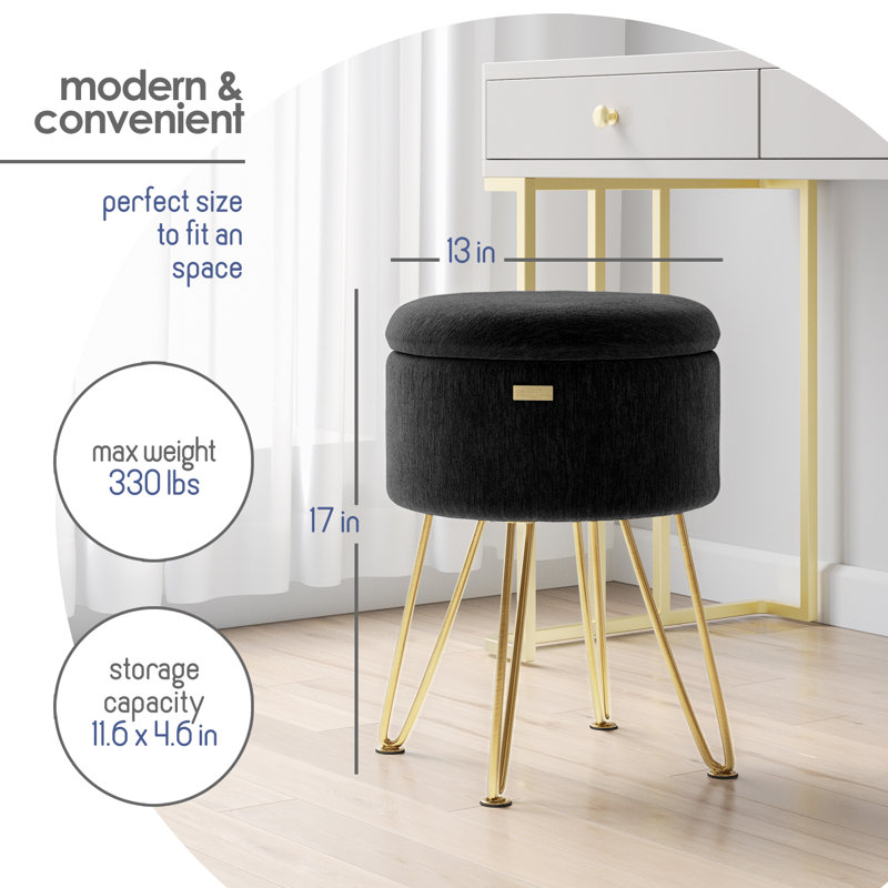 Table d'appoint moderne avec rangement, Doré, Velours noir