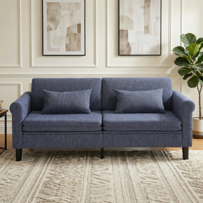 74" Modern Convertible Sleeper Sofa with Storage Pockets, Blue