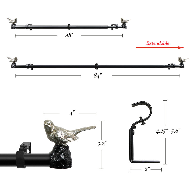 Tringle à rideaux simple réglable 1 po, Étain, 48" - 84"