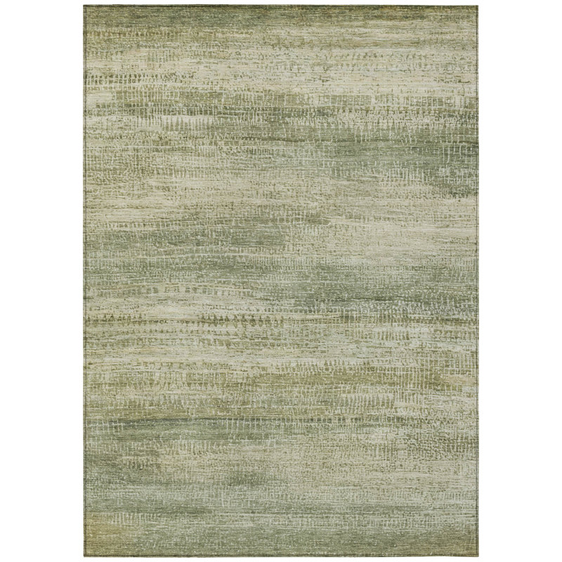Tapis d'extérieur lavable abstrait 3 pi x 5 pi vert et beige artichaut