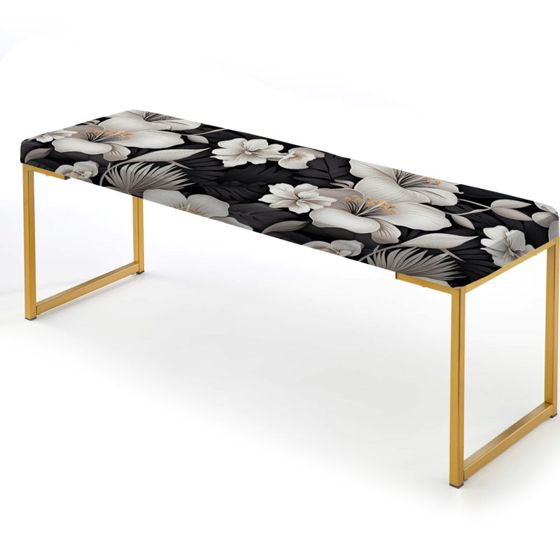 Monochrome Tropics Tropical Pattern - Tropical Upholstered Gold Bench