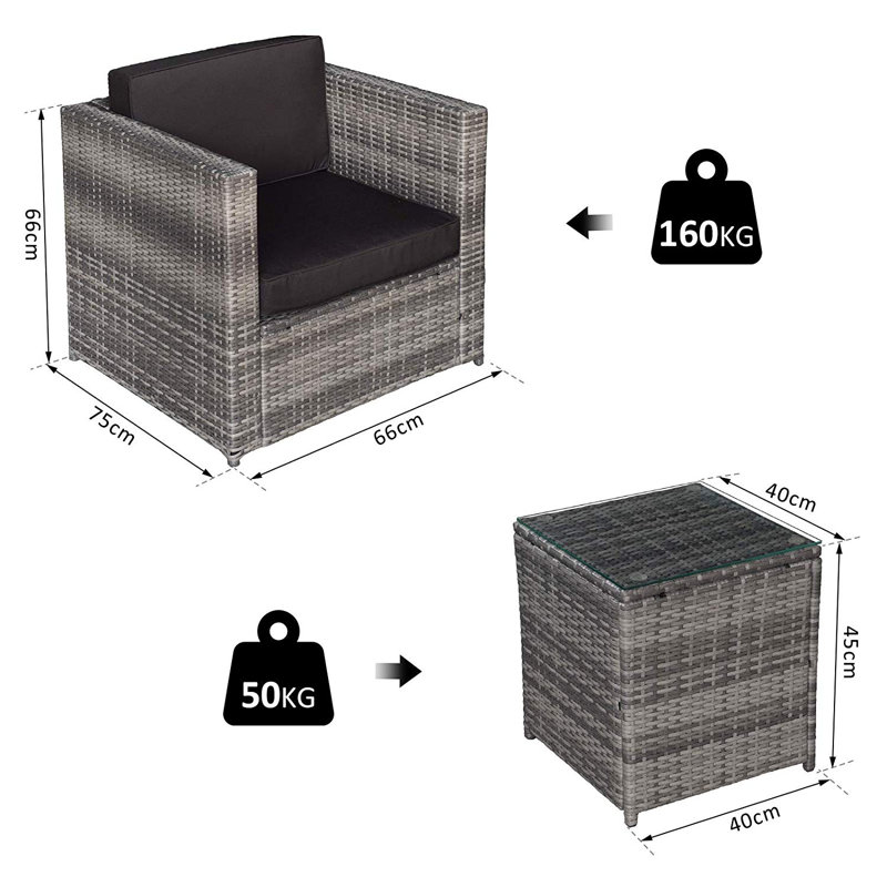 Alyce 2 Seater Rattan Conversation Set, Grey