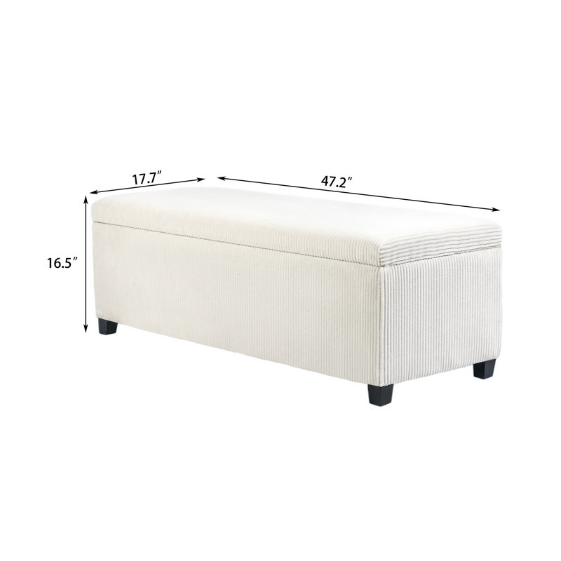 Banc de rangement avec repose-pieds en velours côtelé 47 pouces, Crème, crème