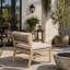 Chaise longue en acacia et coussin beige