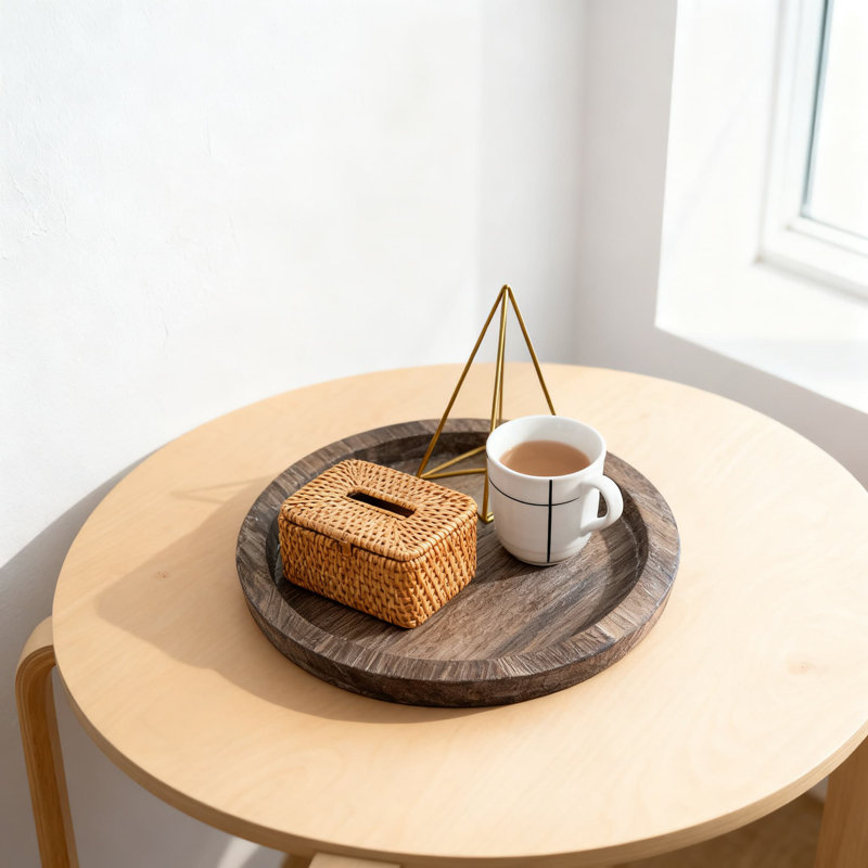 Rustic Wooden Candle Tray Round Farmhouse Centerpiece For Tealight Pillar Candles Holiday Home Decor Wedding Table, Brown